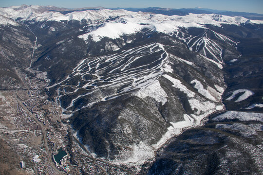 Aerial view of Keystone, Colorado, USA during Winter.