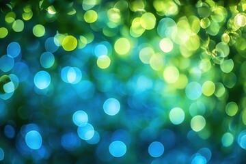 Fototapeta premium Abstract blue and green bokeh background with blurred bokeh circles for christmas or spring concepts in vibrant and festive design projects