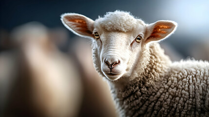 Obraz premium A Close Up Portrait Of A White Sheep Facing Forward