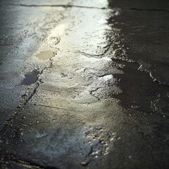 Wet street scene captured with a stop sign highlighting urban life on rainy days
