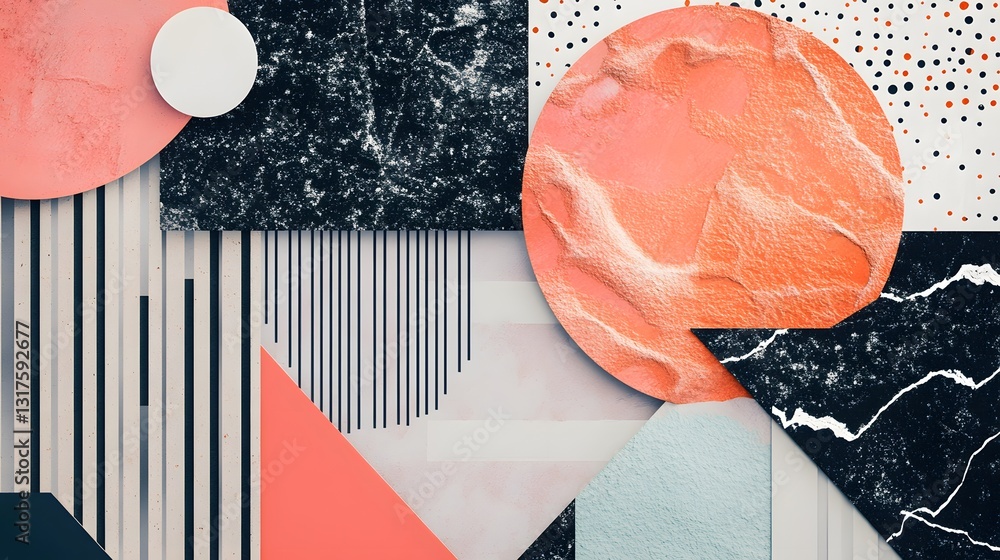 Poster abstract geometric shapes in various textures, creating a modern and artistic design. the compositio