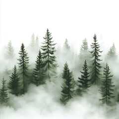Obraz premium Watercolor Misty Pine Forest