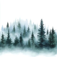 Obraz premium Watercolor Misty Pine Forest