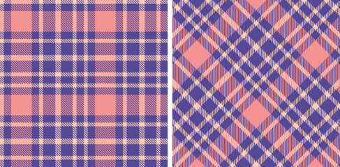 Cool Blueberry Seamless Tartan with Pale Light Peach accents Fabric Design