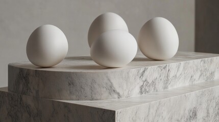 White Eggs Displayed Elegantly on Sleek Marble Surface in Neutral Tones