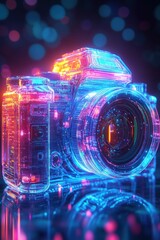 Futuristic camera glows vibrant neon colors