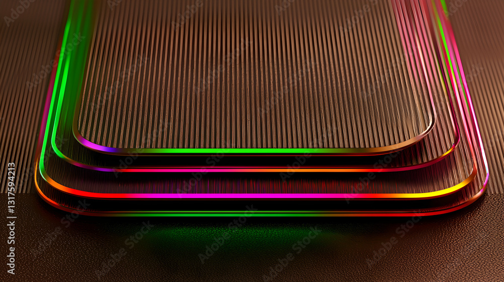 Poster three layers of neon illuminated frames on textured surface
