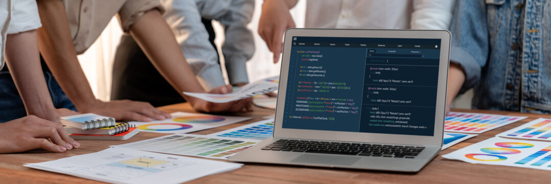 Software development programming on computer screen for brisk application and program coding