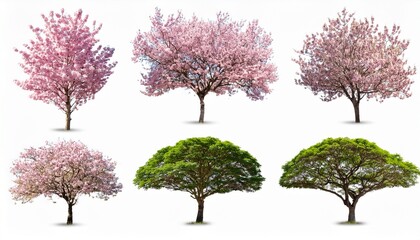 Obraz premium Collection of six trees in various stages of growth and bloom