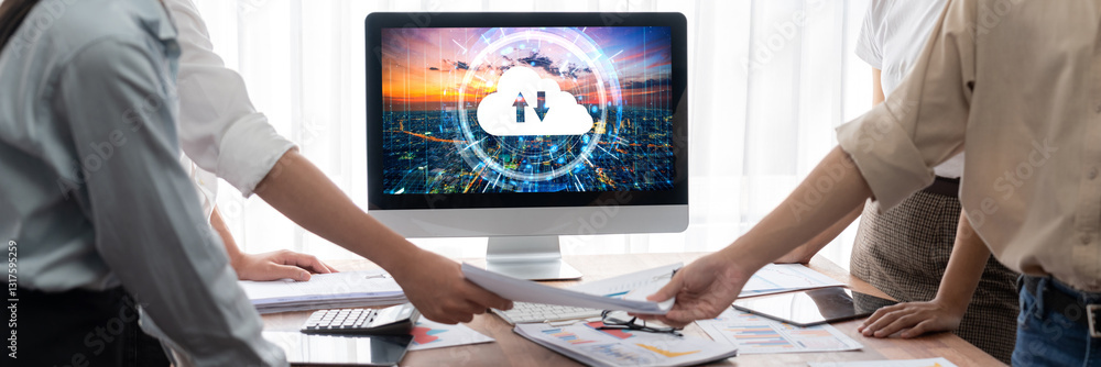 Aufkleber Cloud computing software for brisk remote work and personal data storage