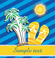 Summer background with palm trees, sun and place for your text. Vector Illustration