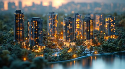 Obraz premium Illuminated city model twilight cityscape beauty
