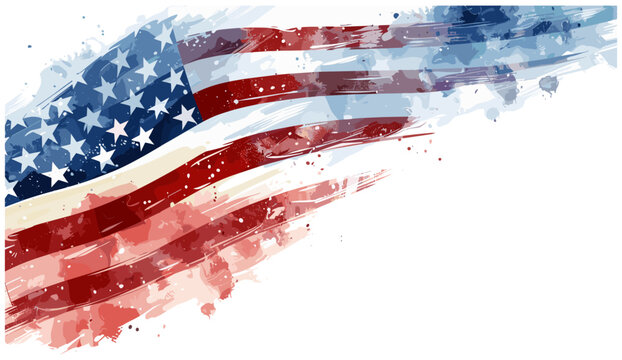 USA flag watercolor vector illustration, American flag on white background with copy space, patriotic design, flag artwork, vector USA, national symbol, red white blue, America pride