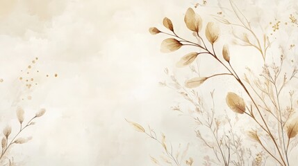 Serene Watercolor Floral Background with Delicate Branches and Neutral Tones, Ideal for Wedding Invitations, Branding, and Elegant Designs