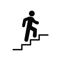Stairs icon. Walking up staircase or stairs sign flat vector icon for apps and print. Man climbing stairs. Black silhouette. Vector illustration.