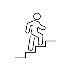 Man climbs the stairs. Progress linear icon. Action line customizable illustration. Contour symbol. Vector isolated outline drawing. Editable stroke
