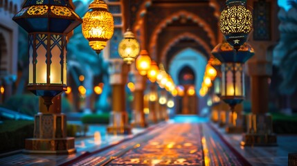 Fototapeta premium gorgeous fanoos lanterns hanging from an ornate golden archway