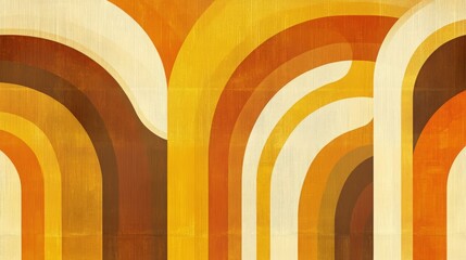 Stylish Retro Abstract Background with Curving Lines and Warm Autumnal Hues, Ideal for 70s Themed Designs, Vintage Posters, and Modern Web Banners.