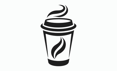 Coffee cup silhouette with steam vector illustration, a cup of hot cafe coffee or caffeine drink flat vector icon for food apps and websites 