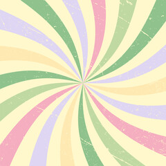 Abstract Spiral Retro Pastel Colors Background. Vintage Swirl Wallpaper With Grunge Texture. Vector Illustration