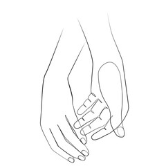 Holding hands one line drawing on white isolated background