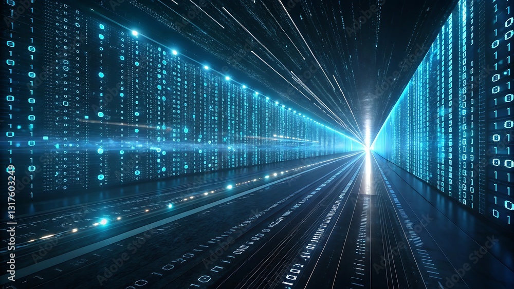 Poster futuristic digital tunnel data stream technology background