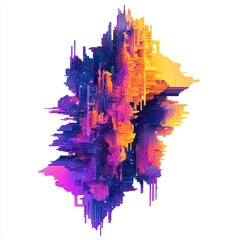 A series of abstract digital glitch effects with colorful pixelation, isolated on a white background