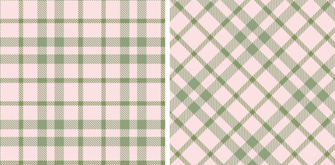 Pale Grey/green Seamless Tartan with Bright Very Light Pink accents Fabric Design