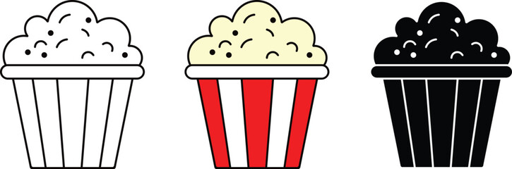 Silhouette Classic Popcorn Bucket Icons for Cinema and Snack Designs