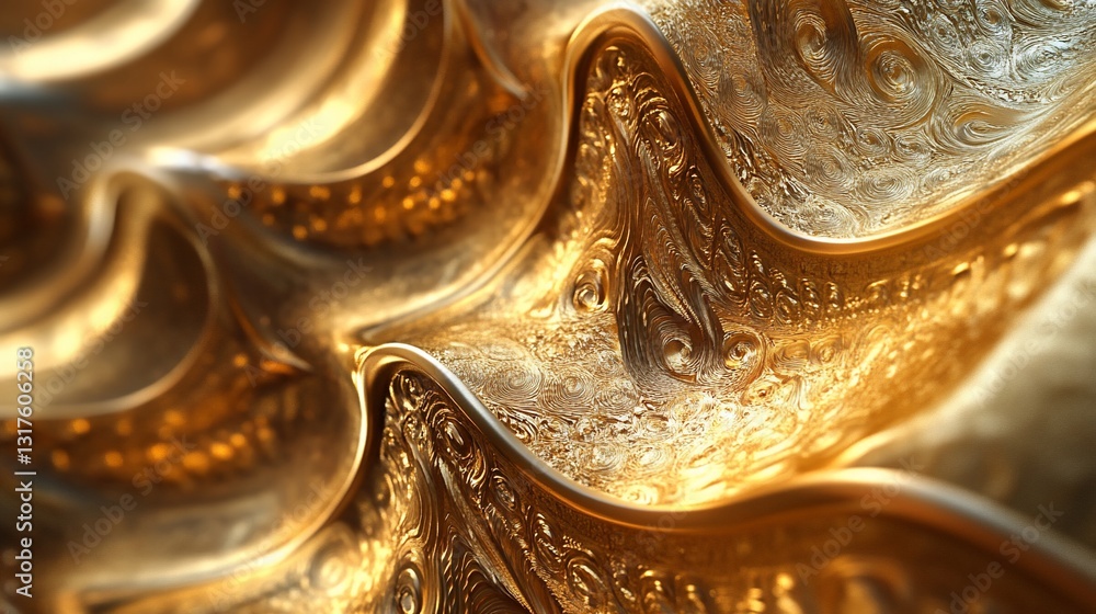 Poster abstract golden waves: luxurious metallic texture with intricate swirls and patterns