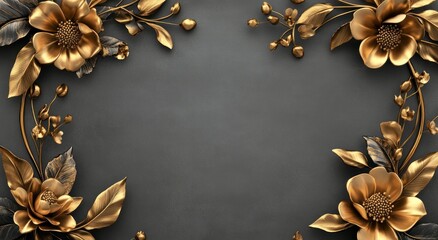 Elegant Floral Design with Gold Accents on Dark Gray Background