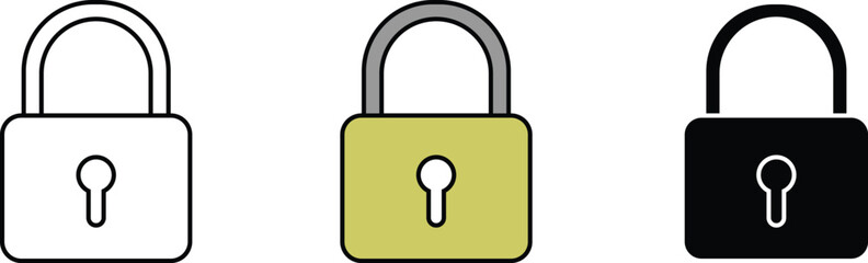 Silhouette Secure Padlock Icon Set for Privacy and Cybersecurity