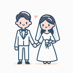Whimsical Cartoon Newlyweds Illustration, a Symbol of Love and Marriage