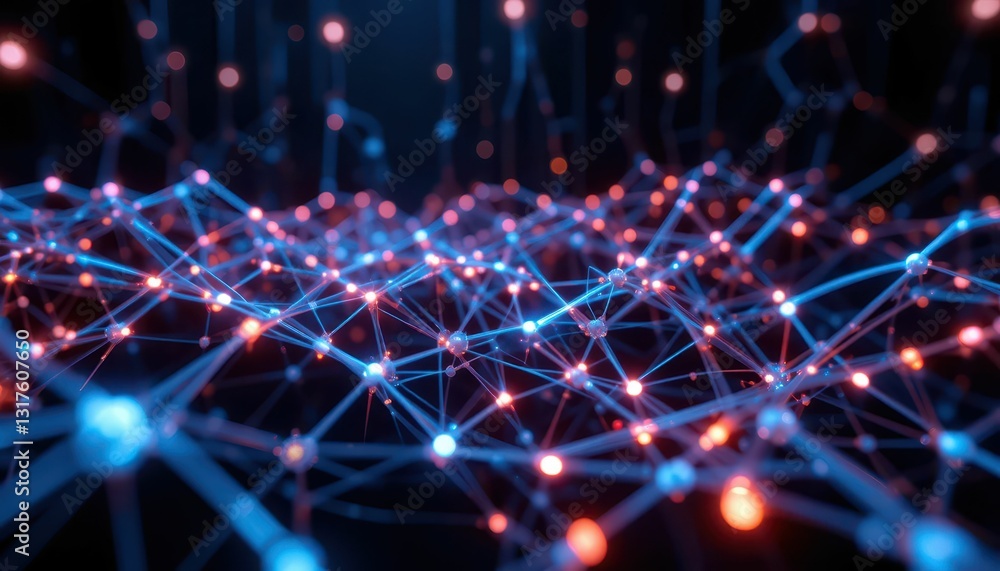 Poster colorful abstract network of connected nodes and lines in 3d space