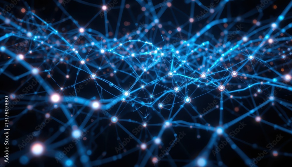 Aufkleber abstract network of blue lights and connecting nodes in dark background
