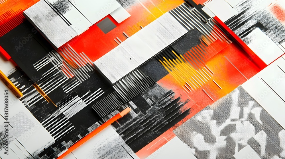 Poster abstract design with geometric shapes, bold colors, and intricate patterns. a visual representation 