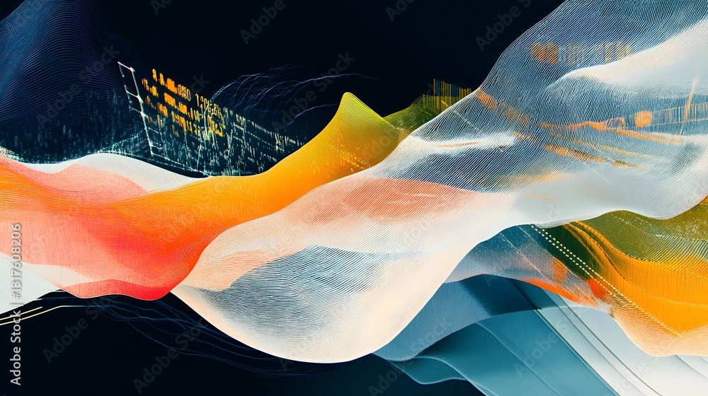 Poster abstract waves of vibrant colors blend into a seamless artwork, creating a sense of movement and dep