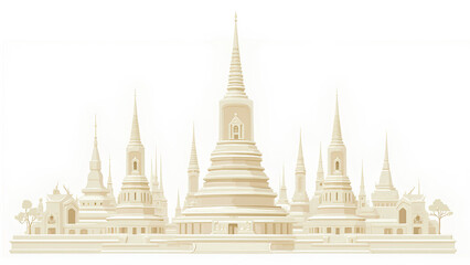 stunning illustration of traditional temple complex featuring multiple spires and intricate architecture, showcasing cultural heritage and spiritual significance