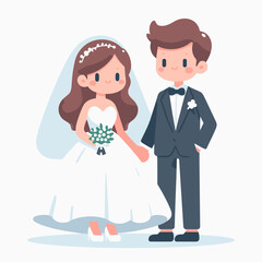 Stylized Cartoon Wedding Couple Illustration Standing Together Happily