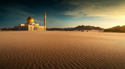 Desert Sunset Sandstone Building Landscape Panorama