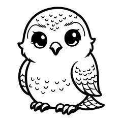 Fototapeta premium Cute Chibi Kawaii Falcon Front View Detailed Black and White Outline Line Art Drawing Vector