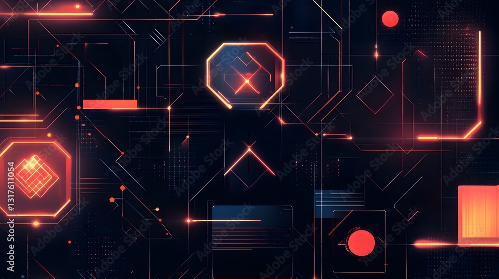 Poster glowing circuit board design with futuristic look and tech symbols