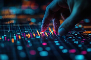 Naklejka premium Fingertip interacts with vibrant data display