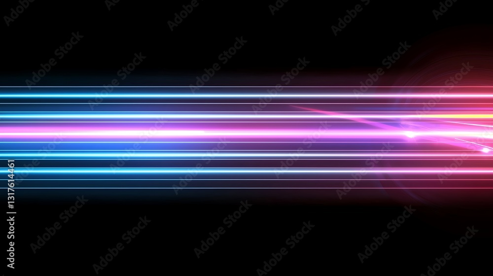Poster vibrant light streaks on black background creating dynamic energy and motion in abstract visual art