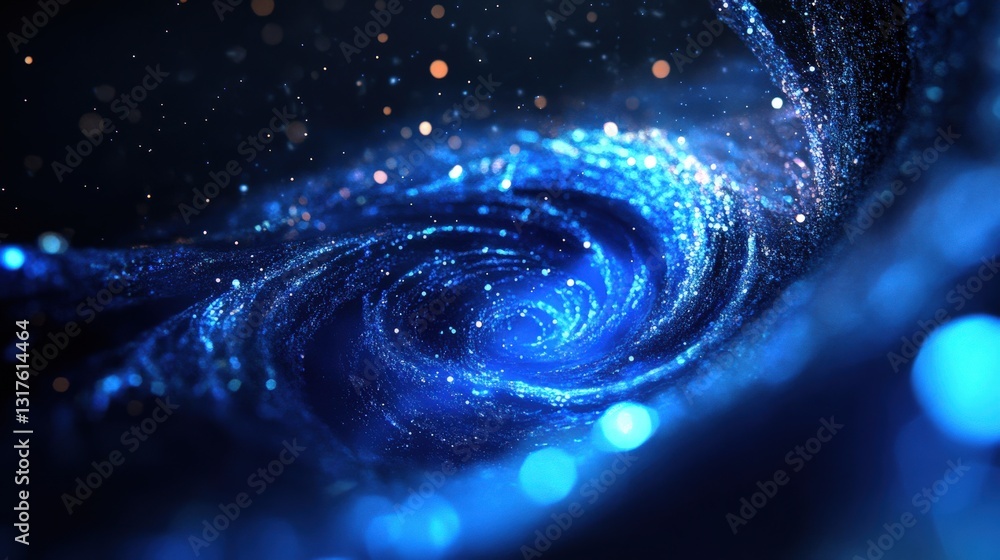Aufkleber swirling blue galaxy with sparkling particles creating a cosmic depth in a dark background