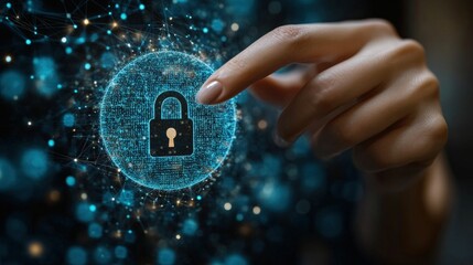 Finger touches digital sphere securing data