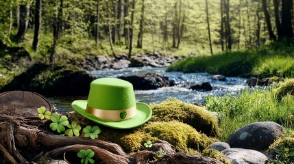 Leprechaun Hat Forest Stream Nature Scene