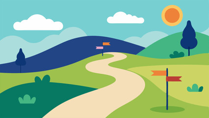 Path to Healing A winding path through a peaceful landscape with signposts along the way labeled with different therapeutic techniques e.g. mindfulness cognitivebehavioral therapy