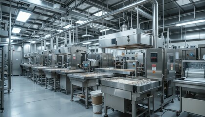 Modern Commercial Kitchen with Industrial Equipment and Workstations
