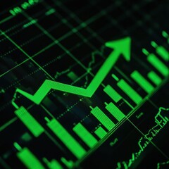 Upward Trend Green stock chart with an arrow showing growth on a dark background